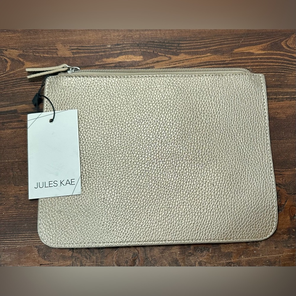 Jules Kae Metallic Gold Zipper Pouch‎ Bag Clutch